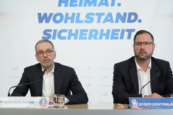 FPÖ-Bundesparteiobmann Herbert Kickl (l.) und -Generalsekretär Christian Hafenecker.