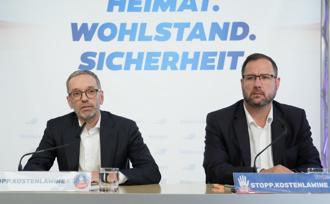 FPÖ-Bundesparteiobmann Herbert Kickl und -Mediensprecher Christian Hafenecker. 